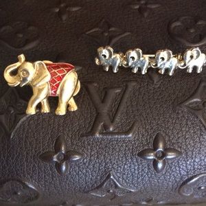 2 vintage Elephant pins brooch cloisonné
